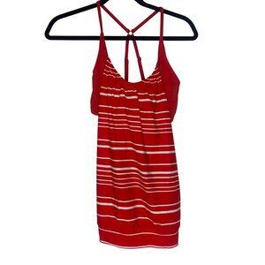 Athleta Tankini Swim Top 30D/DD Red striped Built-In Wire Bra & Adjustable Strap